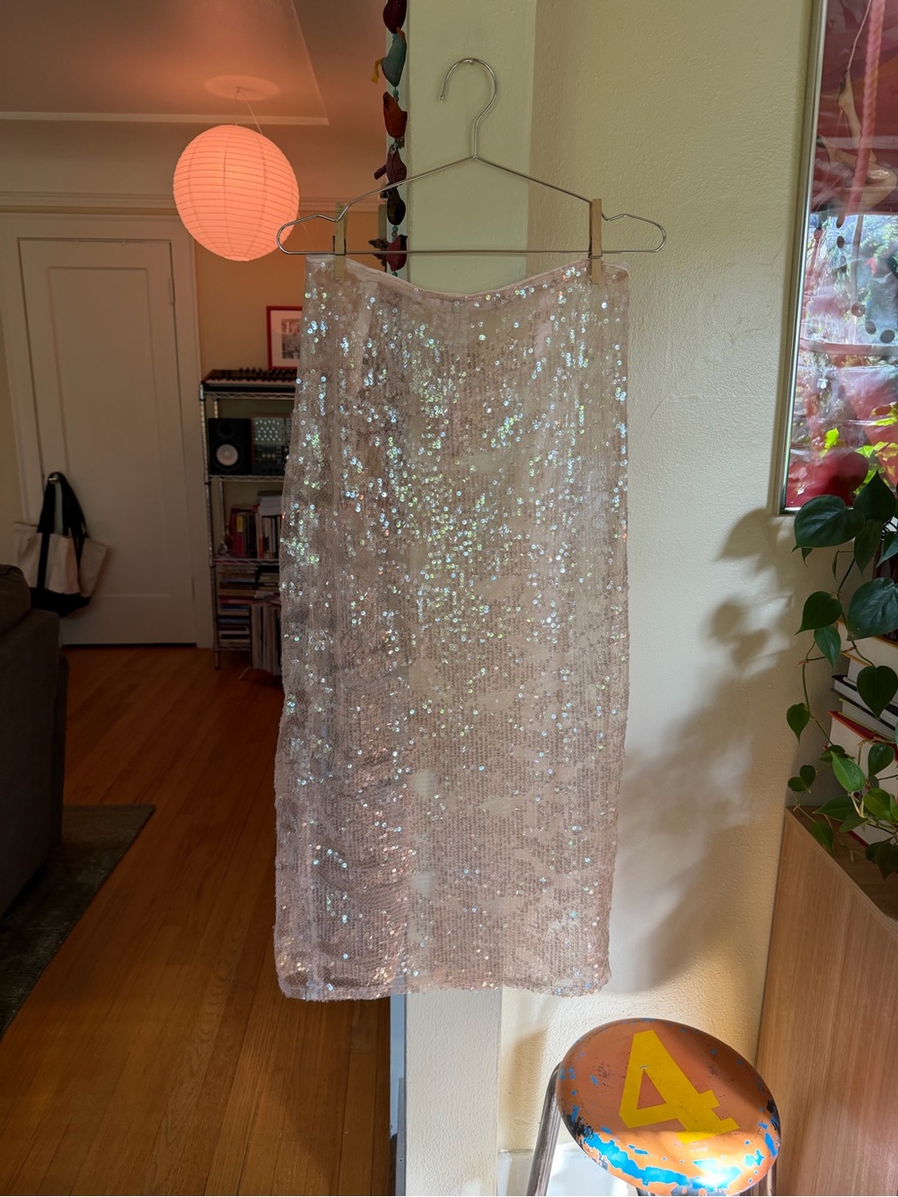 Zara Sparkly Sheer Sequin Midi Skirt